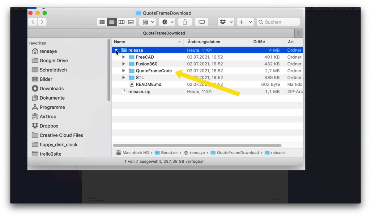 The QuoteFrameCode subfolder in the project folder