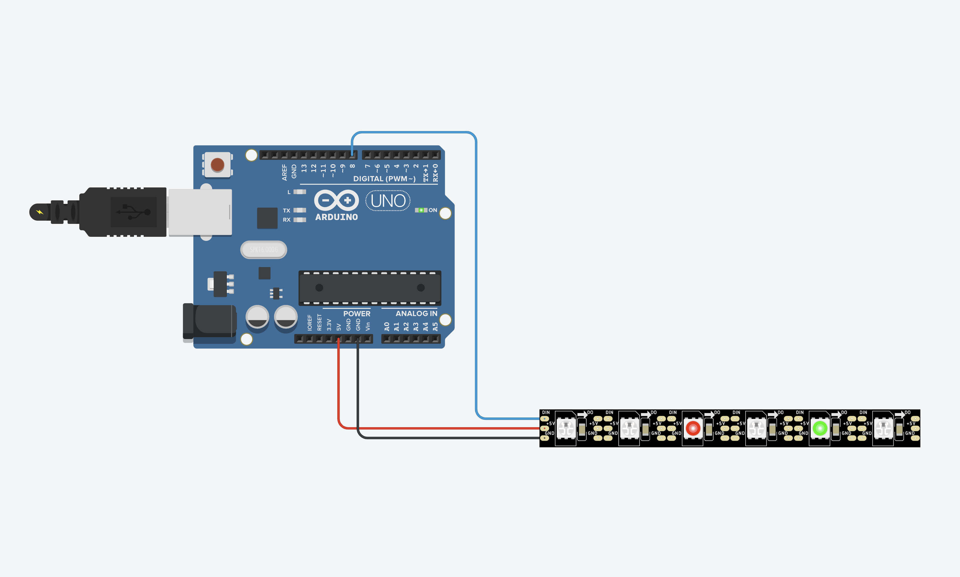 Individually addressable means: each LED in the strip can be controlled individually.