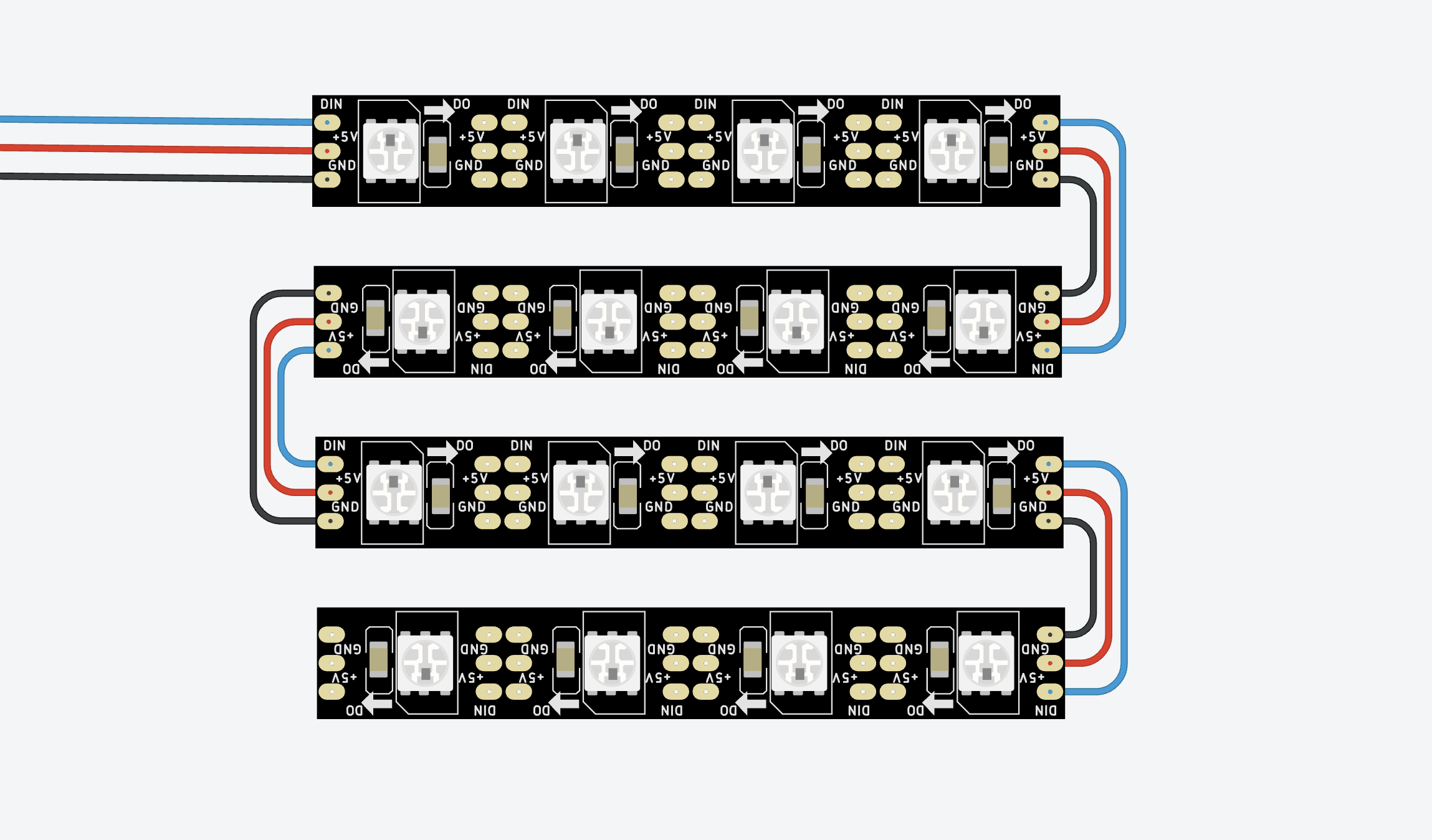 4×4 LED matrix: always pay attention to the arrows when soldering