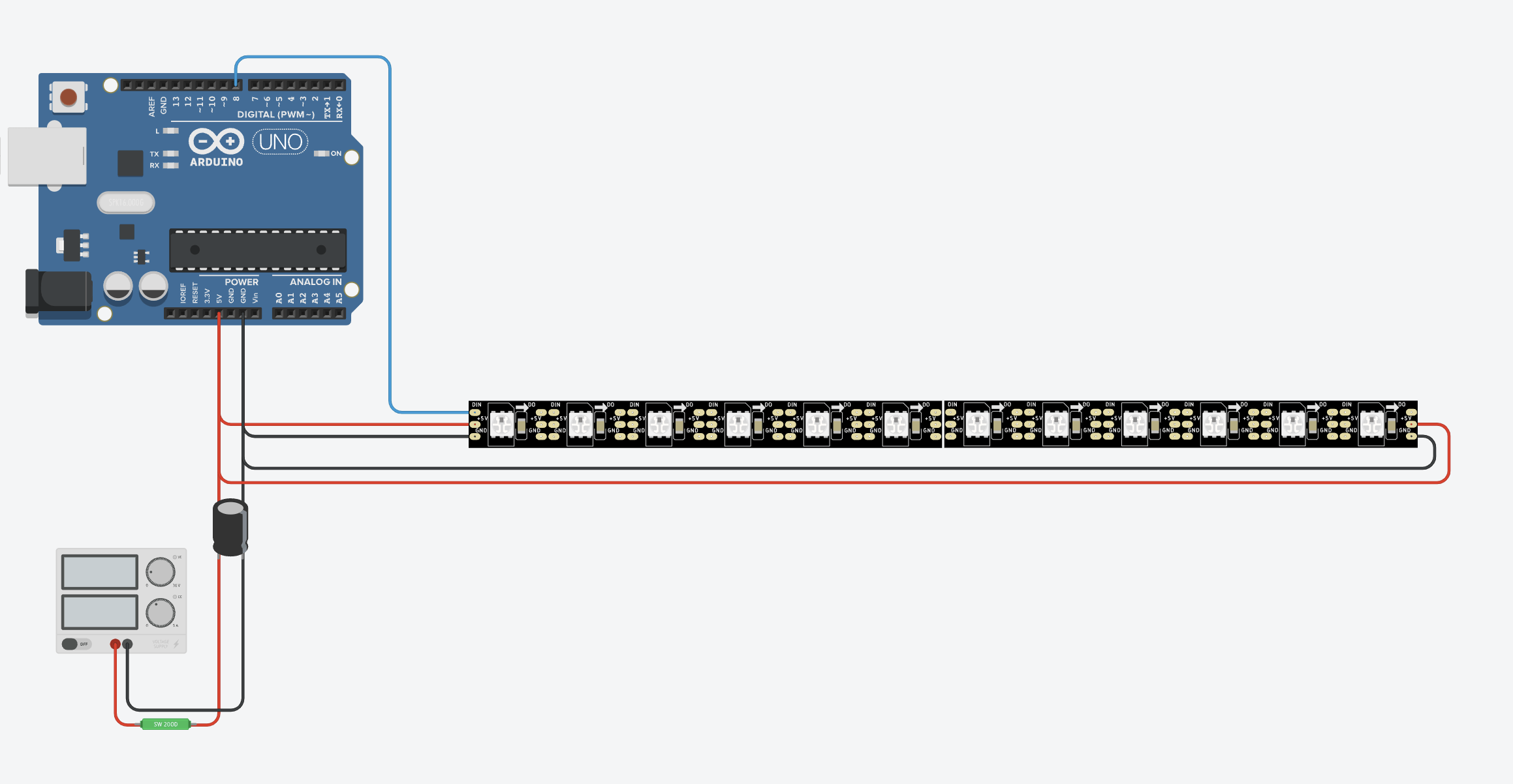 Power injection at the beginning and end of the LED strip