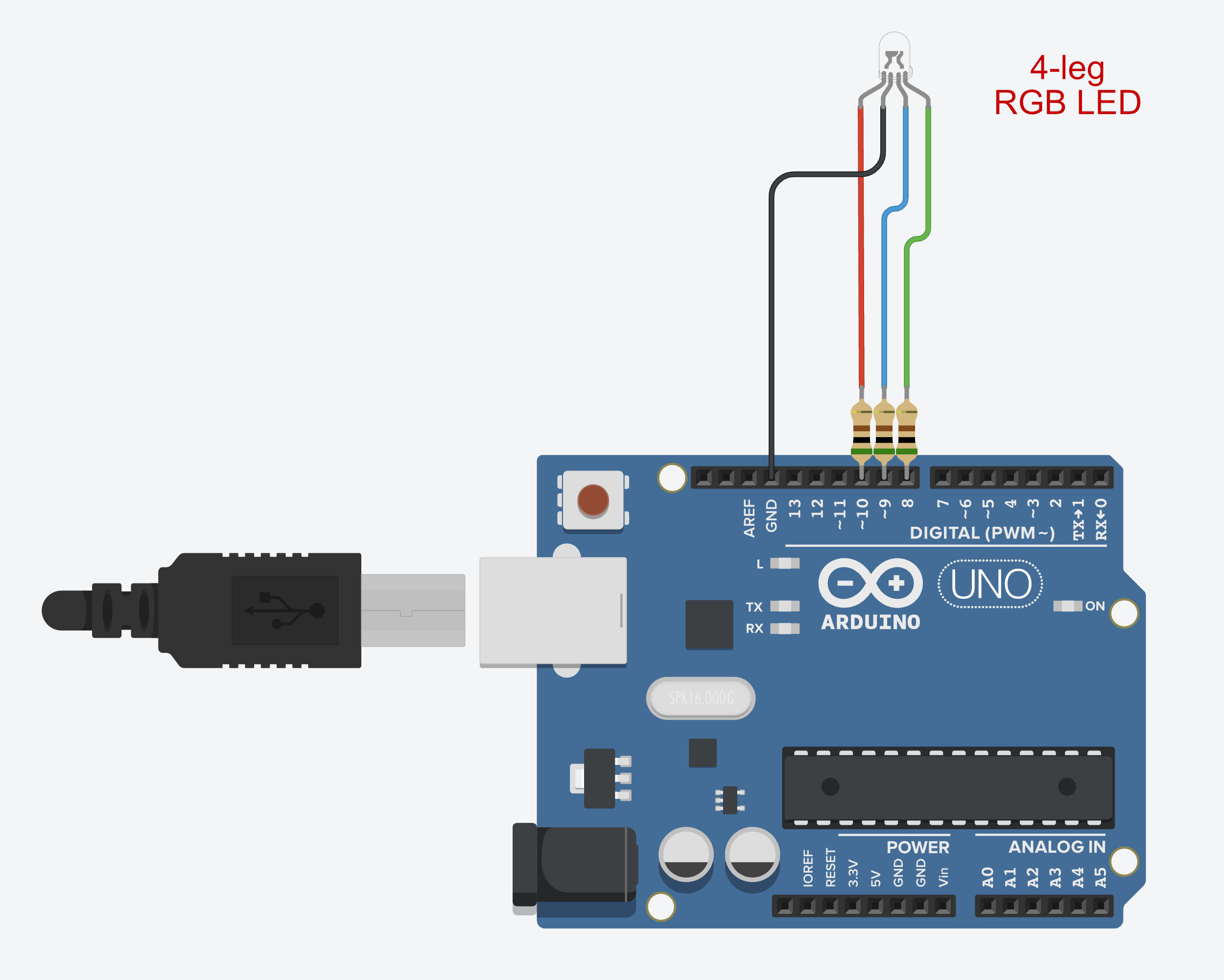 An RGB LED needs 3 wires plus power
