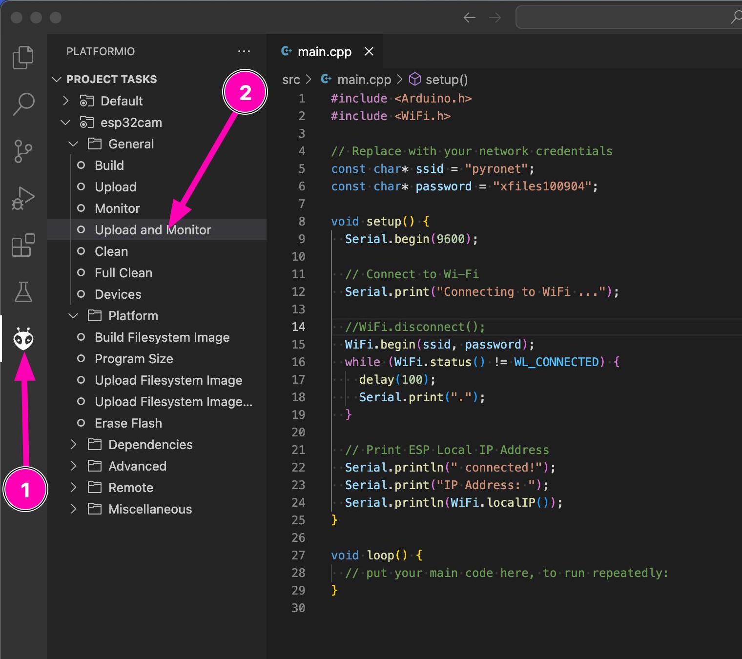PlatformIO: Upload and Monitor automatically opens a console window to display log outputs after uploading code to the microcontroller