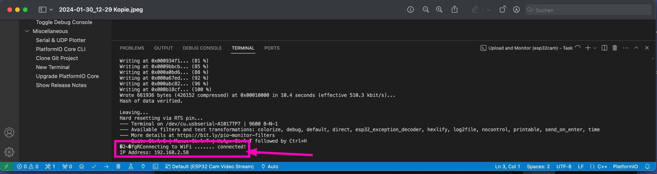 The IP-Address is printed to console when ESP32 Cam has connected to WiFi successfully